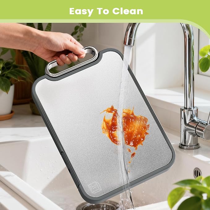 Titanium Cutting Board for Kitchen, Cutting Boards Non Toxic Double Sided Metal Pure Titanium and Wheat Straw PP Chopping Board Food Grade Easy to Clean Large Size 16"*10"*0.9"(Grey)