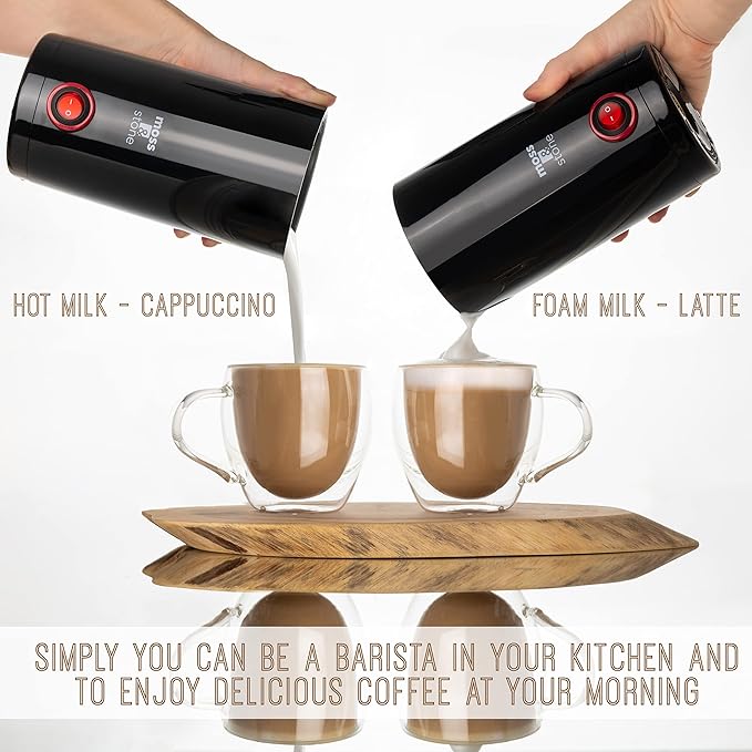 Moss & Stone Electric Milk Frother Latte Art Steamer, Electric Cappuccino Machine And Milk Warmer, Hot Foam Maker and Milk Warmer for Latte, Cappuccinos, Macchiato, Hot Chocolate Milk