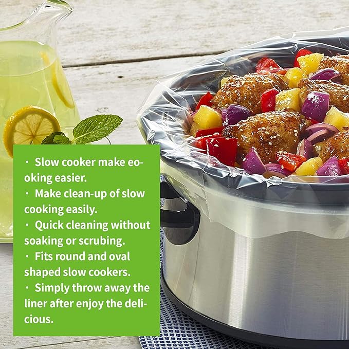 20 Count Disposable Slow Cooker Liners and Cooking Bags | Extra Large Size Fits 6-10QT Pot, 14"x 22" | Suitable for Oval & Round Pot, BPA Free (1 Pack)