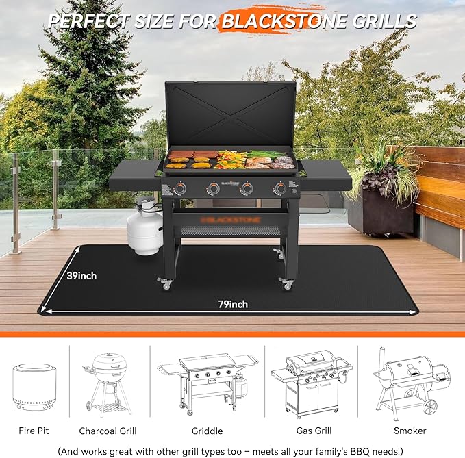 79x39 inches Large Under Grill Mats for Blackstone, Double-Sided Fireproof Outdoor Grill Protective Mat, Oilproof Waterproof BBQ Fire Pit Fireplace Mat
