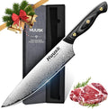Huusk Damascus Chef Knife 8 inch, VG10 Kitchen Knife, Sharp Cooking knife with Ergonomic Wooden Handle for Vegetable Fruit and Meat Cutting, Birthday Dad Mom Gift