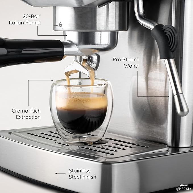 Espresso Machine 20 Bar with Steam Milk Frother | Stainless Steel Espresso Maker with Customizable Brewing Temperature | 60oz Removable Water Tank | Perfect for Cappuccinos, Lattes and More