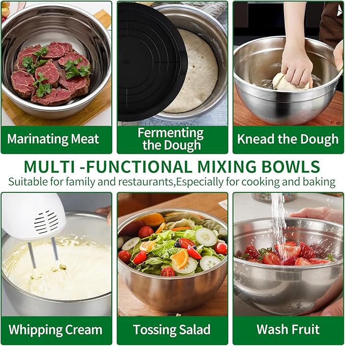 Mixing Bowls Set, 27PCS Stainless Steel Mixing Bowl with Lid Set, Large Nesting Bowls 7, 4.5, 3, 2.5, 2, 1.5QT, Measuring Cups and Spoons Baking Utensils Metal Bowl for Kitchen Prep