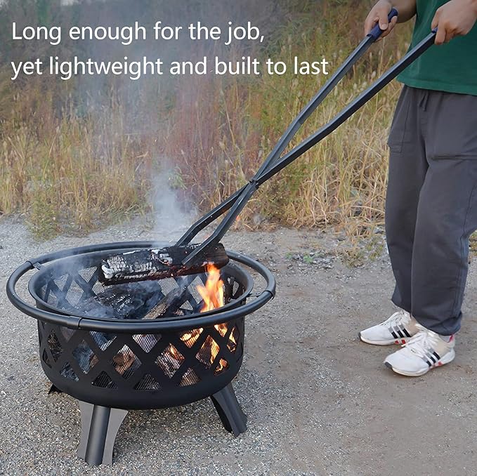 40'' Fire Tongs for Fire Pit Heavy Duty Firewood Grabber Tool Metal Log Grabber for Large Logs Rustproof Safely Moves Firewood Outdoor Bonfire Campfire