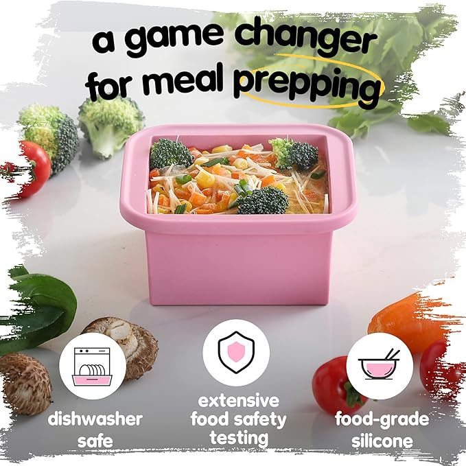 2-Cup Silicone Freezer Trays with Lids – Perfect for Meal Prep, Portion Control, and Easy Freezing-Meal Prep Container Molds for Soup,Leftovers (Cotton Candy, 2 Pack)
