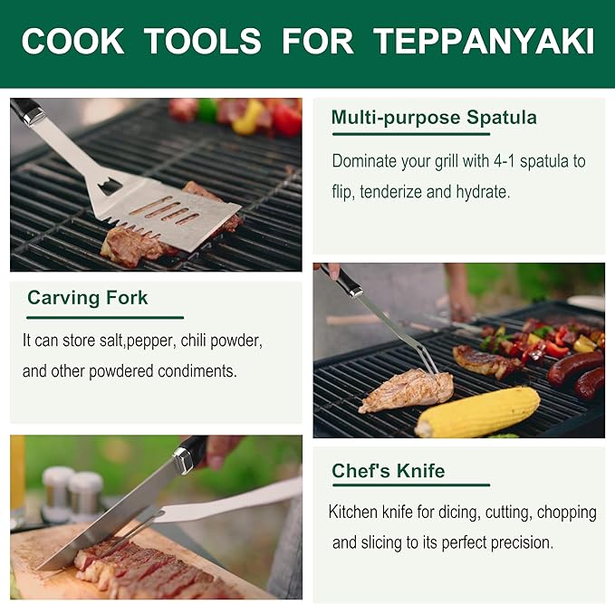 Grilljoy 46PC Griddle Accessories Set with Robust Plastic Handle, All-in-One Griddle Tools Kit for Flat Top Grills Teppanyaki Hibachi, Stainless Steel Grill Spatula Kit for Outdoor Camping Grilling