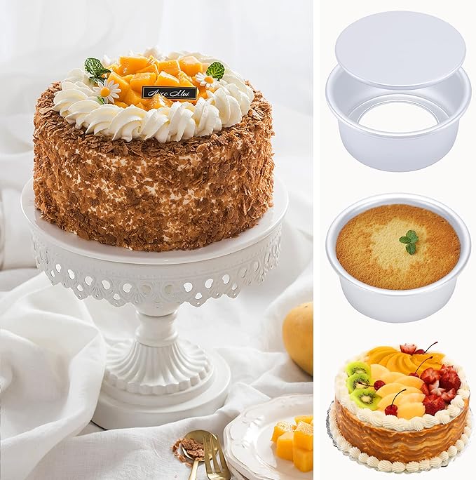 6 Inch Round Cake Pan Set of 4, Nonstick Aluminum Baking Pans with 100 Sheets Parchment Paper, Cake Tins For Making Layered Cakes Deep Dish Pizza Quiches, Removable Bottom For Easy Quick Release