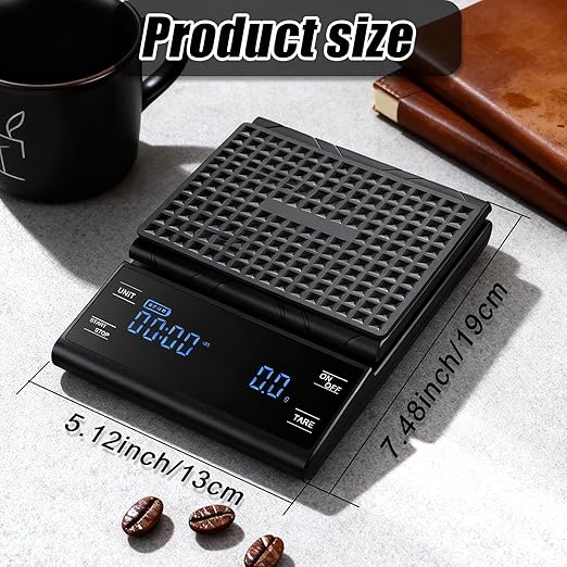 Rechargeable Coffee Scale with Timer, 5kg/0.1g Precision Pour Over Drip Espresso Scale for French Press, Digital Kitchen Scale with Auto Tare, Lit LCD Display and Silicone Cover