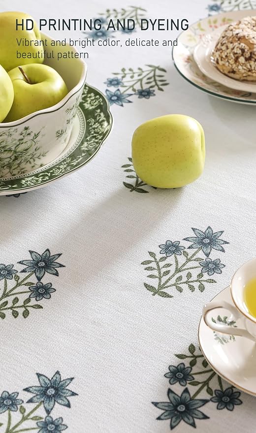 ISAENNE Designer White Linen Table Cloth for Rectangle Table,Chinoiserie Floral Elegant Indoor Tablecloth,Fall Stain Proof Decor Tablecloths for Dining Thanksgiving Kitchen,55"*79"-Mosella F