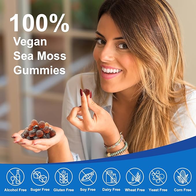 Vegan Ashwagandha Sea Moss Gummies - Black Seed Oil, Vitamin C&D for Immune Support, Digestive, Antioxidant 13 in 1 Bundle, Sea Moss Chlorophyll Advanced Strength Formula 60 Gummies
