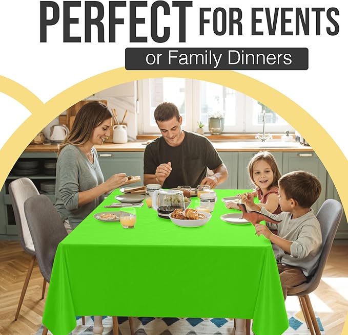 Exquisite 66% Thicker Premium Plastic Table Cloth Rectangle Table Cover 0.5 Mil 6 Pack Lime Green Table Cloth 54 Inch x 108 Inch Disposable Tablecloth Won't Tear Easily Like Cheap Thin Brands