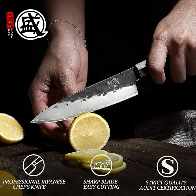 MITSUMOTO SAKARI Paring Chef Knife 5.5 inch - Hand Forged Japanese Fruit and Vegetable Knives, 3-Layer 9CR18MOV High Carbon Steel, Rosewood Handle & Sandalwood Box