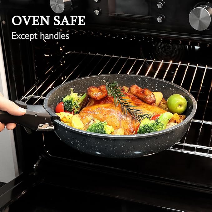 GiPP Ceramic Non Stick Frying Pans Set Removable Handle, Dishwasher & Oven Safe Nonstick Skillets with Detachable Handle, Healthy Cooking Compatible with All Stovetops, PFOA Free, RV Cookware set