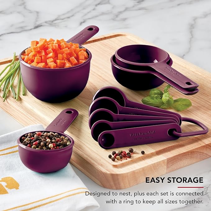 KitchenAid Measuring Cups and Spoon Set, Beetroot, 9-Piece