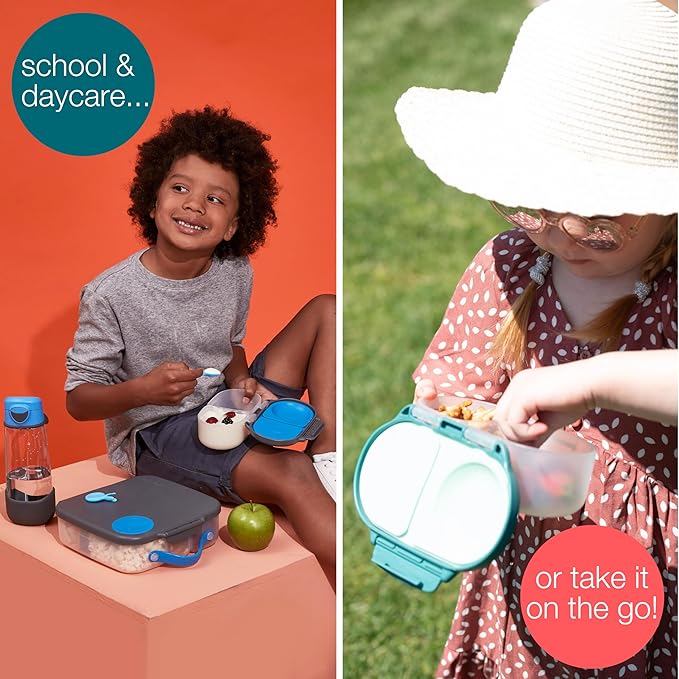 b.box Snack Box Reusable Snack Containers with Lids 2 compartments, Bento Box for kids and toddlers, Leakproof Lunch Box, BPA free and Dishwasher Safe Snack Container (Lilac Pop, 1 3/4 Cup)