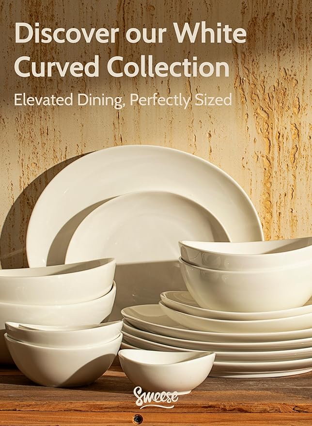Sweese 28 oz Large White Porcelain Bowls - Set of 6 Salad, Pasta, Soup & Serving Bowls, Big Ceramic Dinner Bowls