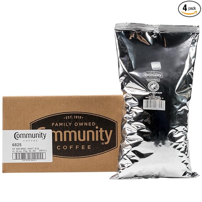 Community Coffee Private Reserve Brazil Santos Bourbon Whole Bean Coffee, Medium-Dark Roast, 32 Ounce Bag (Pack of 4)