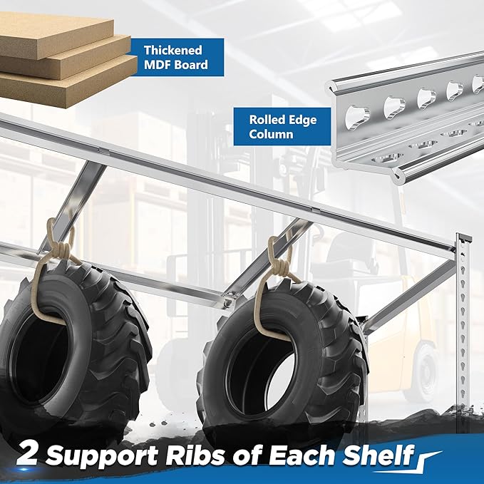 REIBII Garage Shelving, 4 Tier Storage Shelves Load 2550LBS, Adjustable Garage Shelving Heavy Duty, Metal Shelves Unit for Basement, Warehouse, 48" W x 60 "H x 24" D, Galvanized