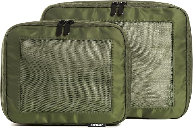 Aerotrunk Compression Packing Cubes for Travel - Luggage Organizer Bags - Double Zipper Packing Cubes for Suitcases (2-Pack, Olive)