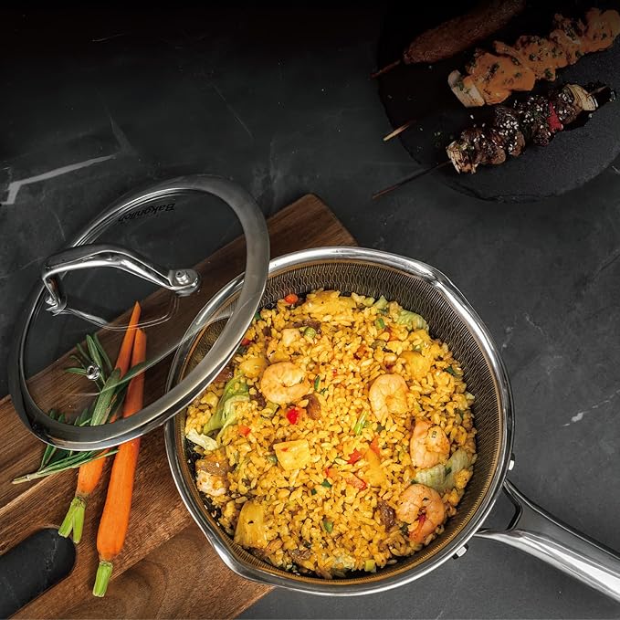 Hybrid Nonstick Saucepan Set of 2 with Lids 1.5 QT and 3 QT, Stainless Steel Honeycomb Pans with Side Pour Spouts,Compatible with All Cooktops,Dishwasher and Oven Safe
