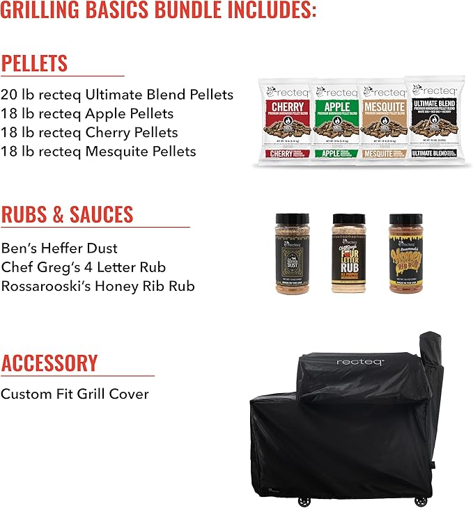 recteq Pellet Grill Smoker - Flagship 1600, Wood Pellet Smoker, BBQ, Wi-Fi Smart Grill, 1600 Sq. In. Cook Space, 40 lbs Hopper, Grilling Basics Bundle