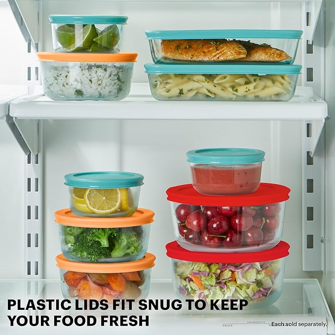 Pyrex Simply Store 9-Pack Mixed Sized Glass Food Storage Set, Round & Rectangular Containers With Lids, BPA-Free, Dishwasher & Microwave Safe