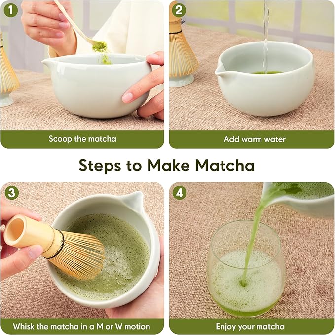 Matcha Whisk Set – Ceramic Matcha Set with Matcha Bowl, Matcha Whisk & Holder, Bamboo Scoop, Tea Towel – 5-Piece Japanese Matcha Kit for Matcha Lovers, Beginners & Gifting (Gray, 17oz)