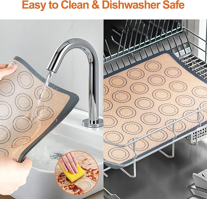 HOOMIL Macaron Silicone Baking Mats 2-Pack, 15" x 10" Jelly Roll Pan Size Macaron Silicone Mat, Non-Stick, Reusable, Food Safe Baking Mat - Brown+Gray