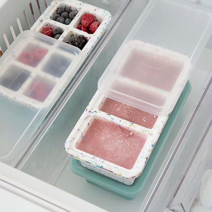 Oggi Prep & Portion Silicone Freezer Trays with Lid - Freezer Molds for Food, Ice Cube Tray, Food Prep Containers, Freezer Storage Containers, for Soup, Smoothie Cubes, Broth, Leftovers - 1/4 Cup