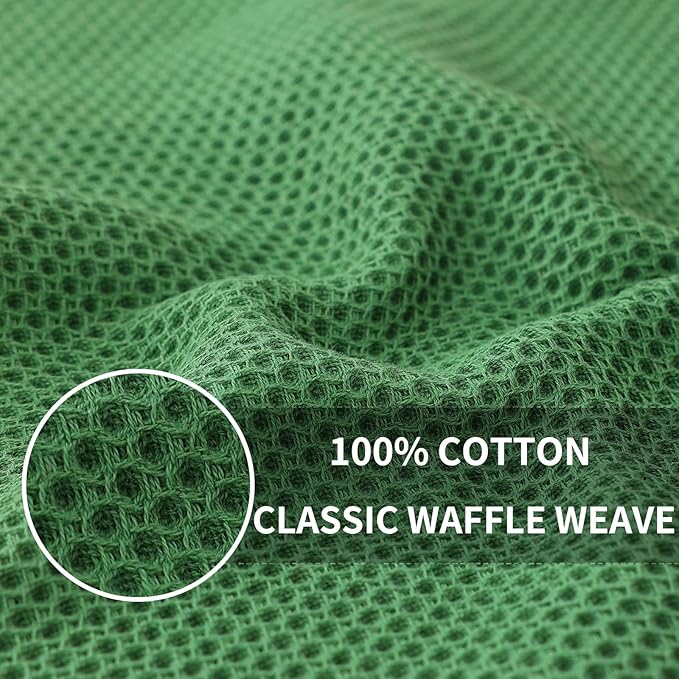Homaxy 100% Cotton Waffle Weave Kitchen Dish Cloths, Ultra Soft Absorbent Quick Drying Dish Towels, 12 x 12 Inches, 8-Pack, Grass Green