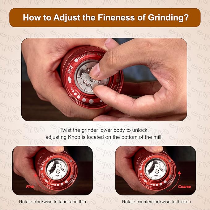 M6 Manual Coffee Grinder,Beautiful Design for Women,Smooth Grinding & Labor Saving,Portable Mini Hand Coffee Grinder for Espresso Pour Over French Press at Home or Camping Travling,Red