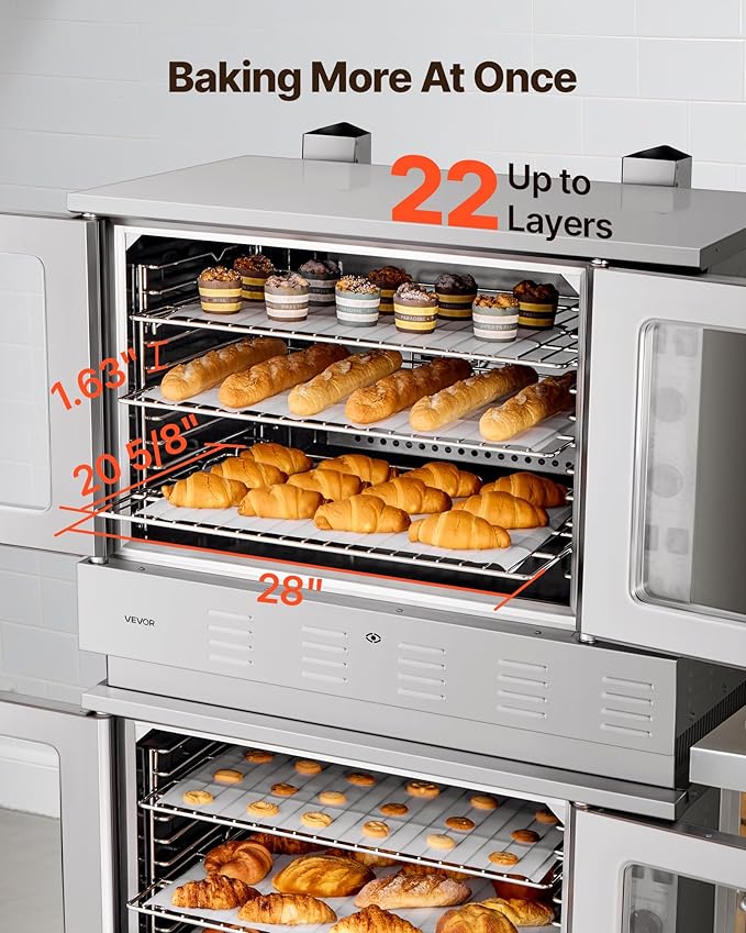VEVOR Double Deck Gas Convection Oven, 14 cu.ft Full-Size Commercial Convection Oven, 40,000 BTU x 2 Powerful Burners, Natural Gas Commercial Ovens with Two Fan Modes, for Bakery, Restaurant & Kitchen