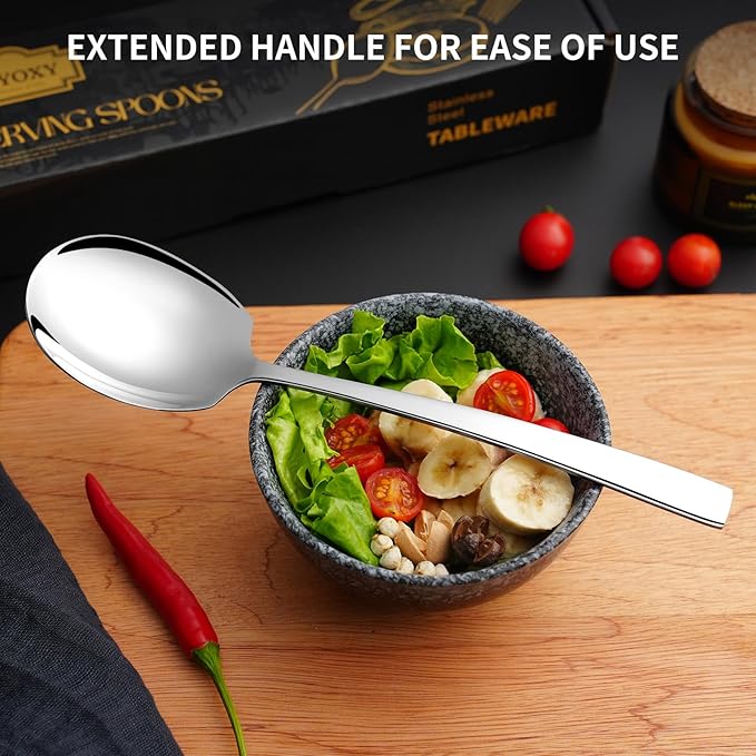 8 Piece Stainless Steel Serving Spoons Set - 8 Large Spoons, 9.2-Inch, Dishwasher Safe, for Parties/Kitchen/Buffet/Catering