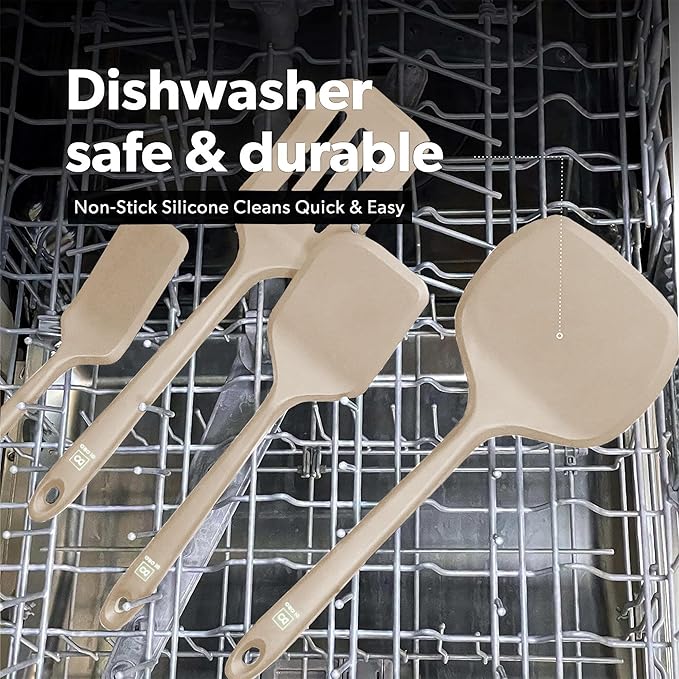New DI ORO Silicone Turner Spatula Set - Kitchen Spatulas for Nonstick Cookware - Cooking Utensils for Flipping Eggs & Pancakes - 600°F Heat-Resistant BPA Free Turners - Dishwasher Safe (4pc, Clay)