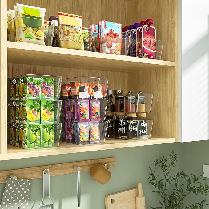 BALEINE Pantry Organizers and Storage Bins, Plastic Clear Storage Bins with 3 Removable Dividers, BPA-Free Fridge Organizers for Kitchen Cabinet Bathroom (10.5x6.1x3.5, 2PK)