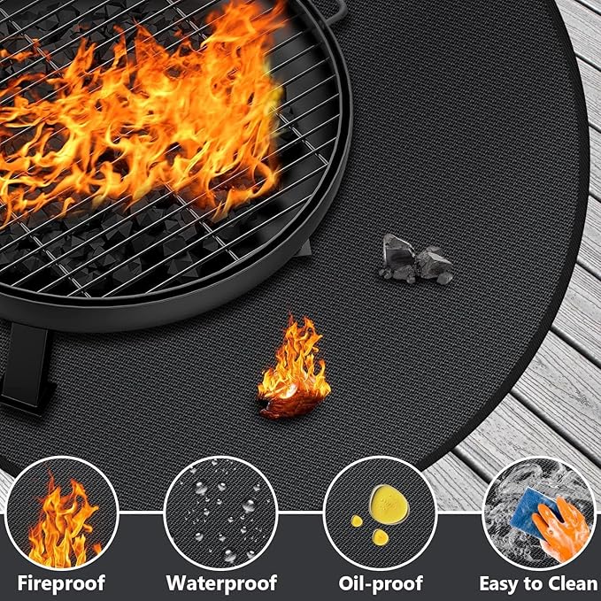 19.5" Round Fire Pit Mat for Solo Stove Mesa/Tabletop Under Fire Pit Mat Fireproof Waterproof and Oil-Proof, 4 Layers Under Grill Mat Fireproof Mat Portable Camping Stove Mat for Solo Stove Accessorie