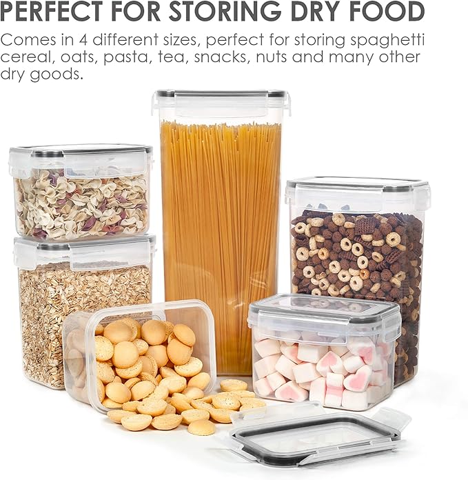 Vtopmart Airtight Food Storage Containers Set with Lids, 15pcs BPA Free Plastic Dry Food Canisters for Kitchen Pantry Organization and Storage, Dishwasher safe,Include 24 Labels, Black