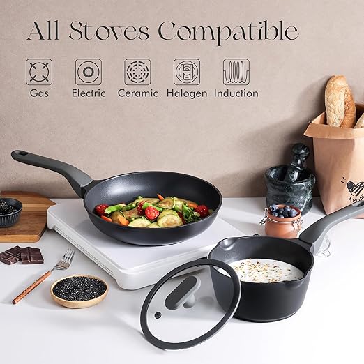 PRICUSIS Nonstick Frying Pan, 8/10/12 Inch Skillet with Stay Cool Handle, Fully Coated, Induction Compatible & Oven Safe, 100% Dishwasher Safe, PTFE & PFOA Free（12 Inch, Black Sesame）