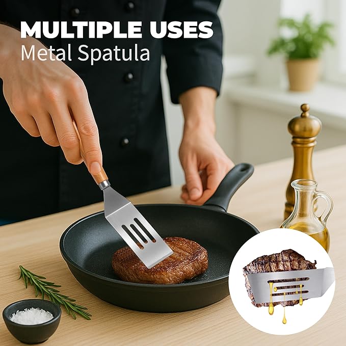 Small Spatula,Stainless Steel Spatula,Metal Spatula for Cooking with Heat Resistant Handle,Metal Spatulas for kitchen use for Pancakes、Lasagna、Brownies、Cake and Cookie (2 PCS)