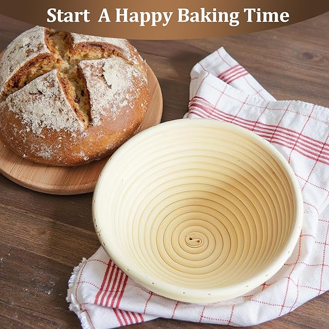 Sourdough Bread Proofing Basket Kit, 9" Round and 10" Oval Banneton Basket with Liners & Covers, Bread Baking Supplies with Bread Lame, Dough Whisk, Brush, Bowl Scraper