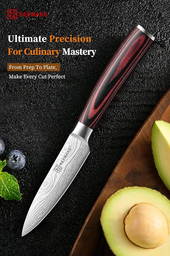 KEEMAKE 3.5 Inch Paring Knife - Ultra Sharp Fruit Knife High Carbon Stainless Steel Small Kitchen Knives for Peeling Slicing with Ergonomic Handle with Elegant Gift Box