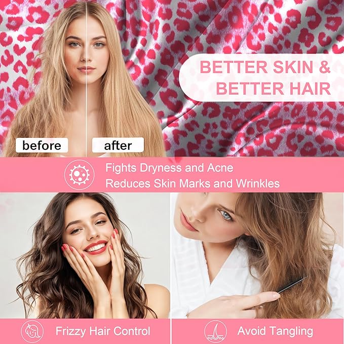 Mulberry Silk Pillow Cases King Size with Hidden Zipper, Ultra Smooth and Soft Breathable Cooling Silk Satin Pillowcase for Hair and Skin, Gifts for Women Men (Leopard Pink, 20x36 Inches, 1 Pack)