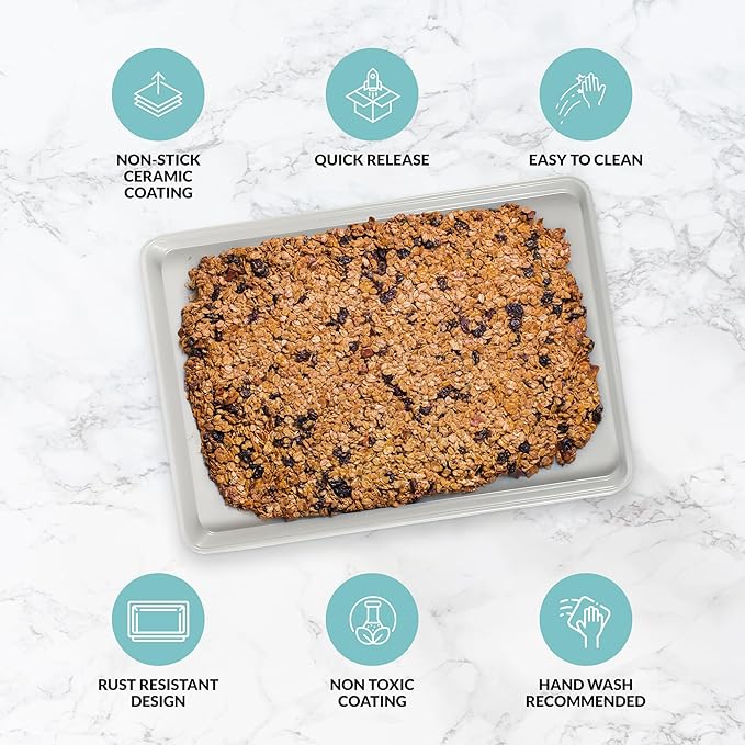 Boxiki Kitchen Non-Stick Ceramic Baking Sheet - Slick & Non-Toxic Ceramic Coating, PTFE & PFOA Free Cookie Sheet Pan - Cookie Sheet, Perfect for Baking, Roasting, and More (Half Sheet Pan)