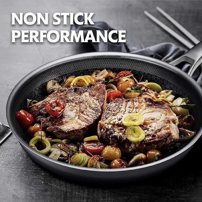 Non Stick Frying Pans, 12 inch Hybrid Frying Pans Nonstick,non stick Stainless Steel Skillets, Dishwasher/Oven Safe Cookware, Induction Compatible, PFOA Free Cookware