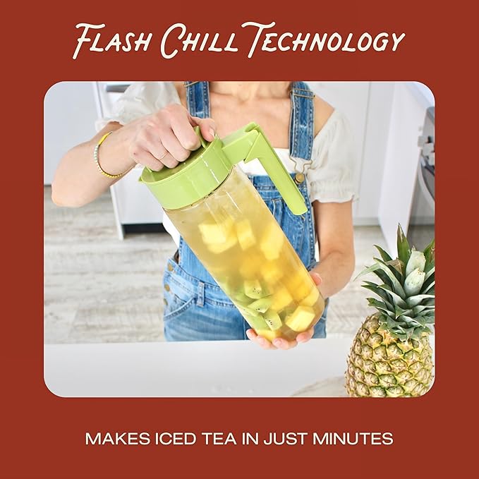 Takeya Flash Chill Iced Tea Maker - Airtight & Durable Iced Tea Maker Jug with Silicone Carry Handle - Leak-Proof & Lightweight Tea Infuser with Patented Flash Chill Technology - 2 Quart, Raspberry