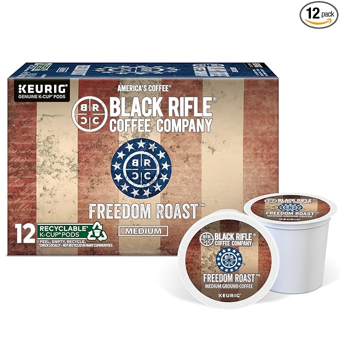 Black Rifle Coffee Company Freedom Blend, 12 Count, Medium Roast K Cups - Single Serve K Cups Coffee Pods - Kcup Pods Compatible with Keurig 1.0 & 2.0 - Made from Arabica Beans