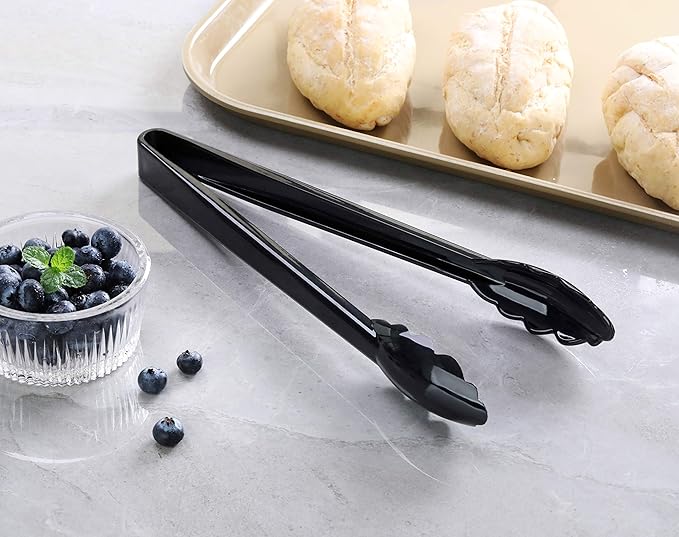 New Star Foodservice 35513 Utility Tong, High Heat Plastic, Scalloped, 12 inch, Set of 12, Black