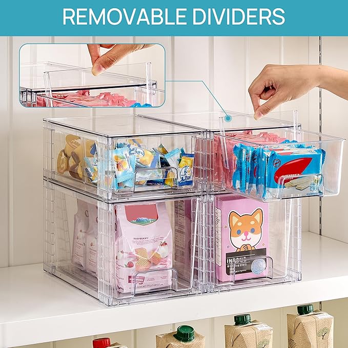 Vtopmart 8 Pack Clear Stackable Storage Drawers,Easy to Assemble Bathroom Organizers and Storage with handles,Plastic Drawers for Kitchen Pantry,Cabinet,Under Sink Organization