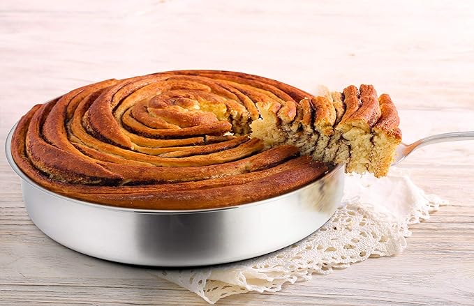 P&P CHEF Cake Pan Set of 4, Stainless Steel Baking Round Cake Pans Tins Bakeware for Birthday Wedding, Leak-proof & Easy Clean, Mirror Finish & Easy Releasing, 11 Inch