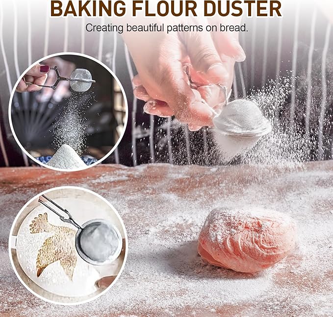 Banneton Bread Proofing Basket, Sourdough Starter Kit, 9" Round Sourdough Bread Baking Supplies with Dough Whisk, Bread Lame, Brush, Scrapers, Flour Duster & Stencils, Bread Making Tools Gift Set